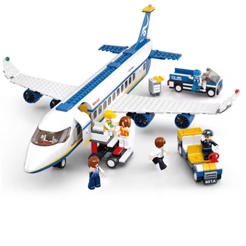 LG00372 Sluban Bouwblokjes passagiers vliegtuig met ziekenauto en speelfiguren, 463 steentjes 