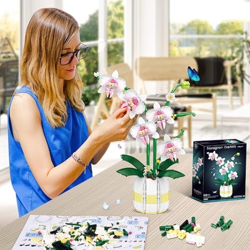 bricksNblocks 12138 - bricksNblocks bouwblokjes Orchidee wit - 616 blokjes, miniblokjes, methode vergelijkbaar met Lego