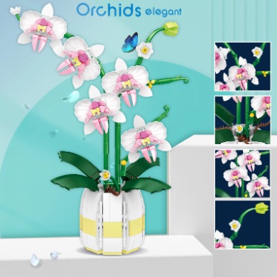 bricksNblocks 12138 - bricksNblocks bouwblokjes Orchidee wit - 616 blokjes, miniblokjes, methode vergelijkbaar met Lego