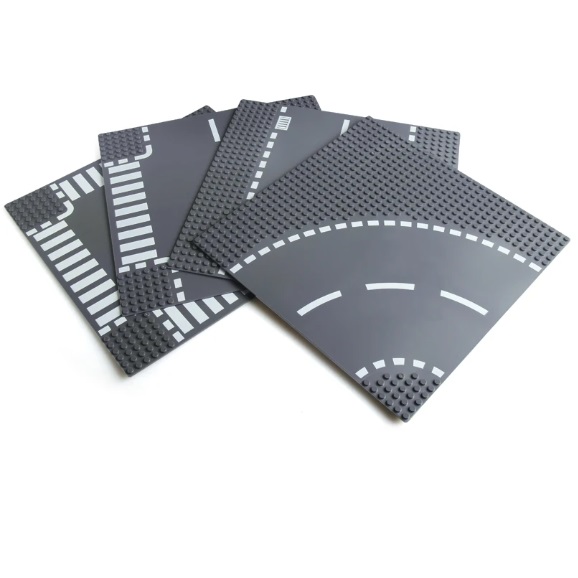  20002 -  BricksNBlocks® LEGO en Sluban compatible City grondplaat rechte weg, 25,5 x 25,5 cm