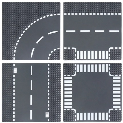  20002 -  BricksNBlocks® LEGO en Sluban compatible City grondplaat rechte weg, 25,5 x 25,5 cm