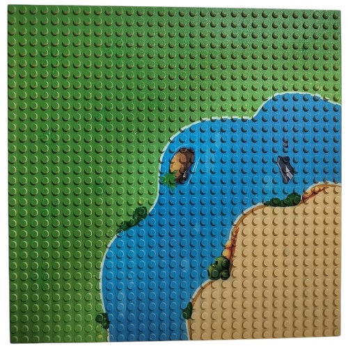 LG20008 BricksNBlocks® Lego compatible basis grondplaat, rivier bocht 25,5x25,5cm (32x32 nopjes)