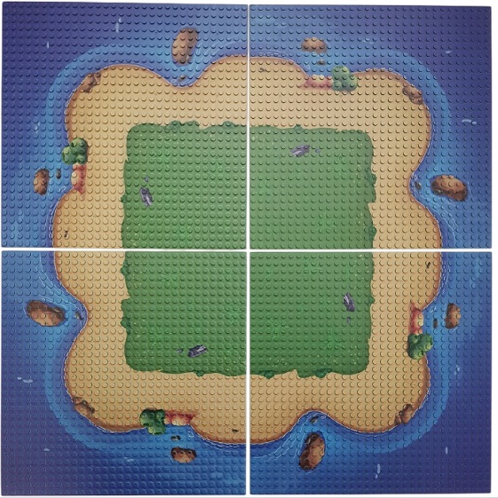  20007 -  bricksNblocks® schateiland grondplaat hoek 25,5 x 25,5 cm (32 x 32 nopjes), compatible met andere bouwblokjes systemen, per stuk