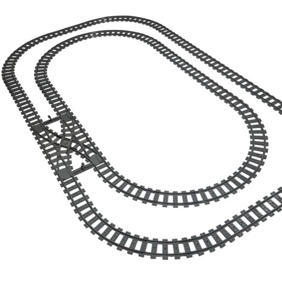 bricksNblocks® 20107 - bricksNblocks® bricksNblocks® complete dubbelspoor treinbaan set, ca. 160x95cm, 32 gebogen rails, 22 rechte rails en dubbelspoor wissel