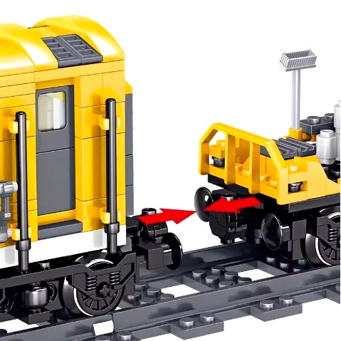  20129 -  bouwblokjes werktrein met aanhanger en ovale spoorbaan, compatible met Lego en Mould King