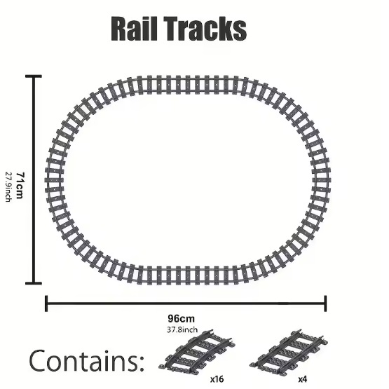  20129 -  bouwblokjes werktrein met aanhanger en ovale spoorbaan, compatible met Lego en Mould King