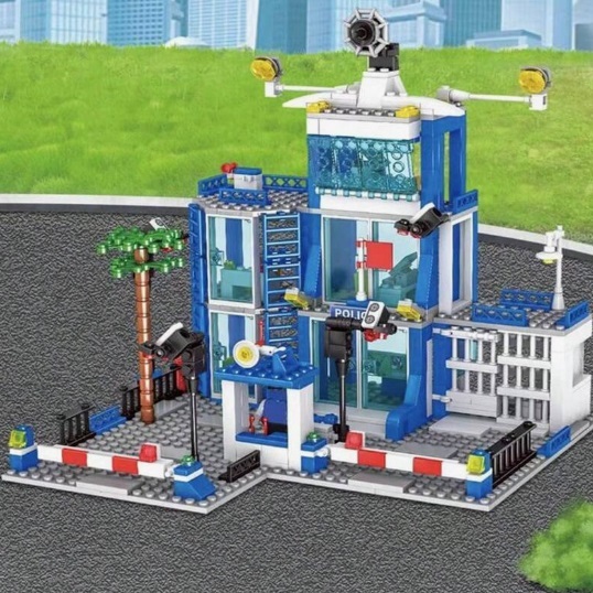 LG40022 Bouwblokjes politiebureau met poltieauto, boevenwagen en 10 poppetjes, 500+ blokjes, compatible met Lego - basisversie