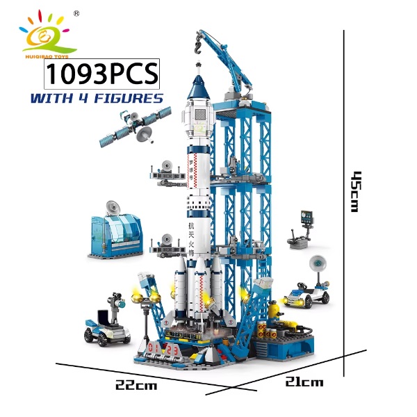 Huiqibao 40030 - Huiqibao Verken de ruimte raketbasis, 1093 blokjes, compatible met Lego