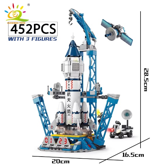 Huiqibao 40033 - Huiqibao Raketbasis met verkenner en sateliet, 452 blokjes, compatible met Lego