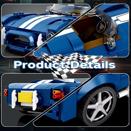 Reobrix 60812 - Reobrix bouwpakket bouwsteentjes blauwe cabrio sportwagen, compatible met Lego, 312 blokjes