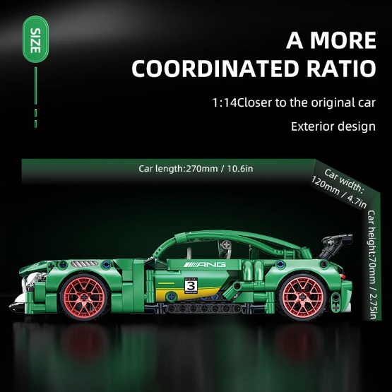 66532 -  bouwblokjes groene sportwagen, gebaseerd op de Mercedes AMG, 456 blokjes, met pull-back motor, compatible met LEGO