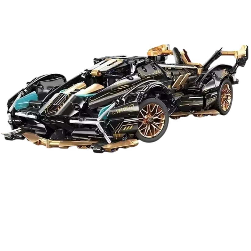 LG67030 bricksNblocks® bouwblokjes hypercar zwart met gouden striping sportwagen, 950 blokjes, compatible met Lego, ca. 36 x 16,5 x 8,5 cm