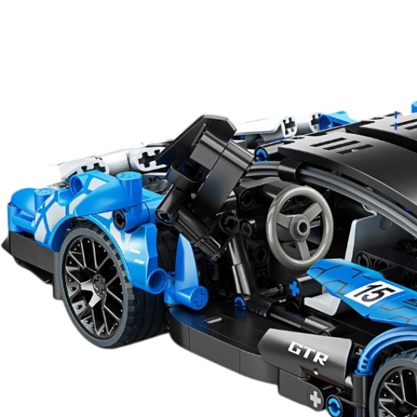  67119 -  Bouwblokjes blauwe sportauto, met pull-back motor, 548 steentjes, compatible met LEGO