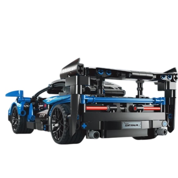  67119 -  Bouwblokjes blauwe sportauto, met pull-back motor, 548 steentjes, compatible met LEGO