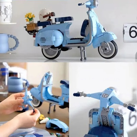  67298 -  bouwblokjes Vespa 125 blauw, 1109 steentjes, compatible met Lego