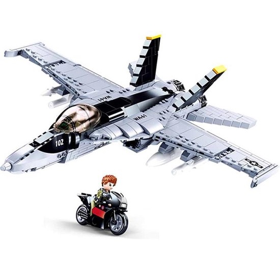 LGM38-B0928 Sluban M38-B0928 F-18/E Super Bumblebee Figher gevechtsvliegtuig, compatible met Lego, 682 blokjes